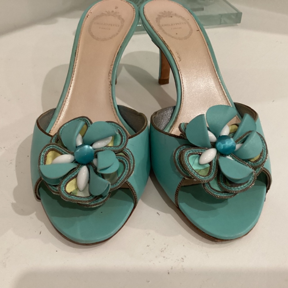 Emilio Pucci low heel floral slides GORGEOUS 37 6.5 - Picture 10 of 14